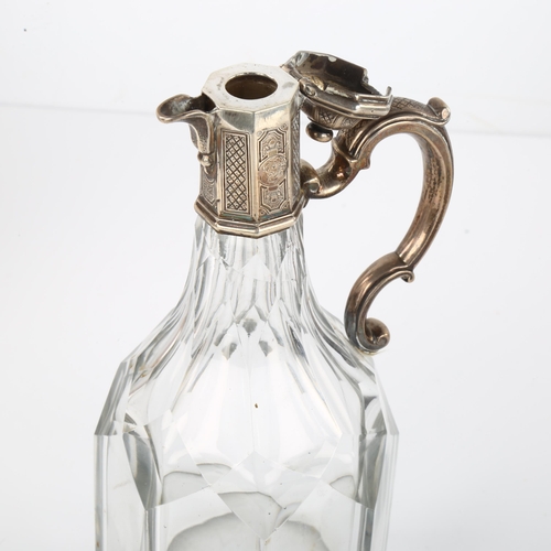 1410 - A George I/II silver-mounted cut-glass cruet bottle, in Regency style, possibly by Paul De Lamerie, ... 