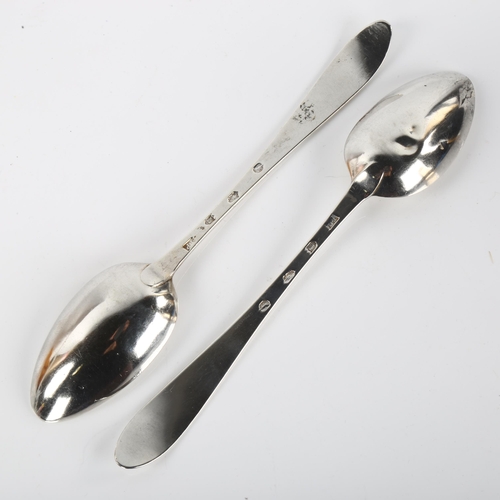 1415 - A pair of George III Irish silver serving spoons, with bright-cut engraved decoration, by John Pitta... 