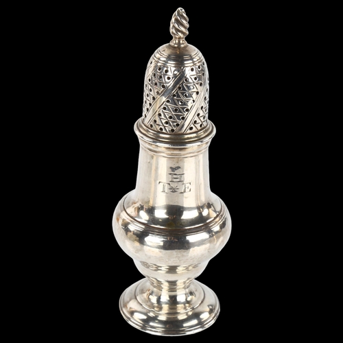 1419 - A George III silver baluster pepperette, with spiral finial, indistinct maker's marks, hallmarks Lon... 