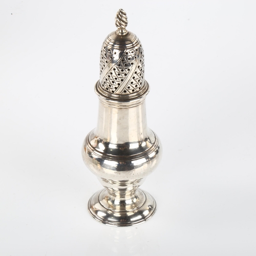 1419 - A George III silver baluster pepperette, with spiral finial, indistinct maker's marks, hallmarks Lon... 