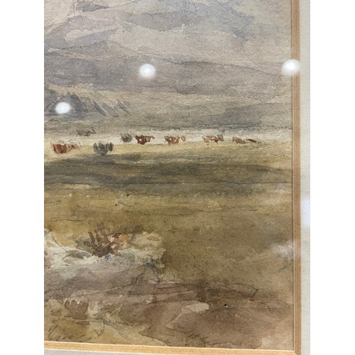 38 - David Cox (1783 - 1859), travellers in Welsh mountain landscape, watercolour, signed with indistinct... 