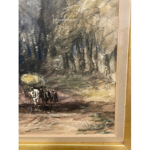 40 - David Cox (1783 - 1859), Crossing The Ford, watercolour, signed with old information label and Galle... 