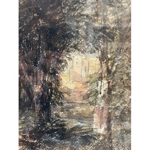 114 - David Cox (1783 - 1859), wall of Kenilworth Castle through the trees, watercolour, Exhibition label ... 