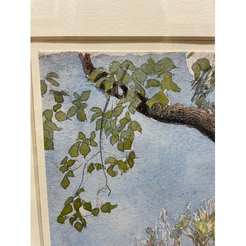 118 - Eleanor Hughes RI (1882 - 1959), trees beside a wall, watercolour, 47cm x 36cm, framed