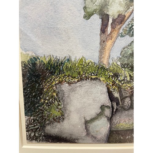 118 - Eleanor Hughes RI (1882 - 1959), trees beside a wall, watercolour, 47cm x 36cm, framed