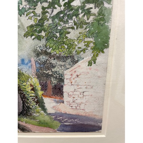 118 - Eleanor Hughes RI (1882 - 1959), trees beside a wall, watercolour, 47cm x 36cm, framed