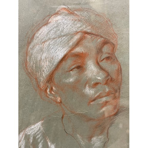 112 - Bernard Tozer Pike (1908 - 1996), portrait study of an Indian man, charcoal/chalk on green paper, si... 