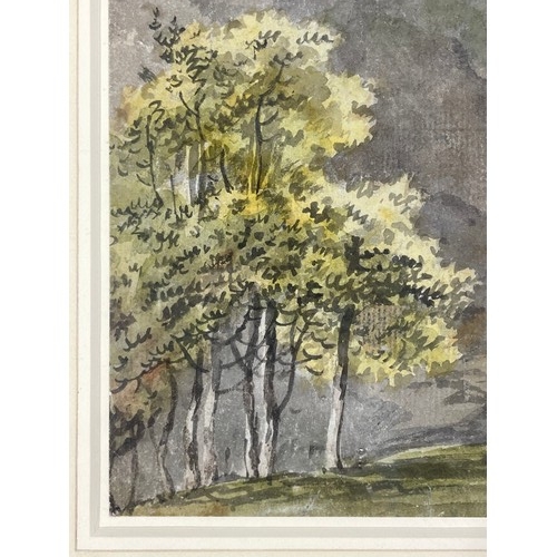 165 - George Barret Snr (circa 1728 - 1784), travellers near castle ruins, watercolour, 23cm x 36cm, frame... 