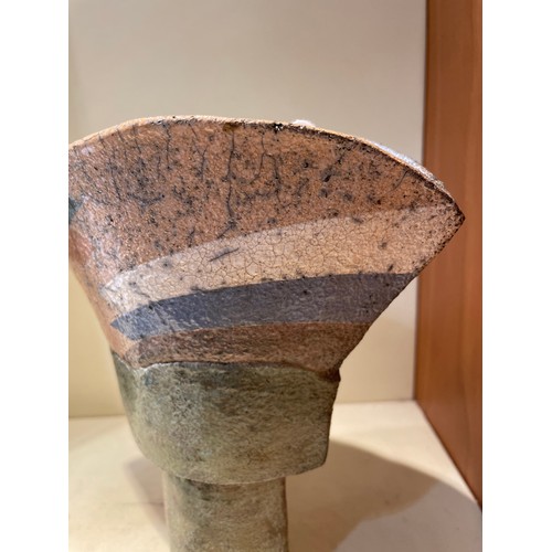 1 - Elizabeth Raeburn, a studio pottery raku flared stem vase, impressed makers marks, height 18cm