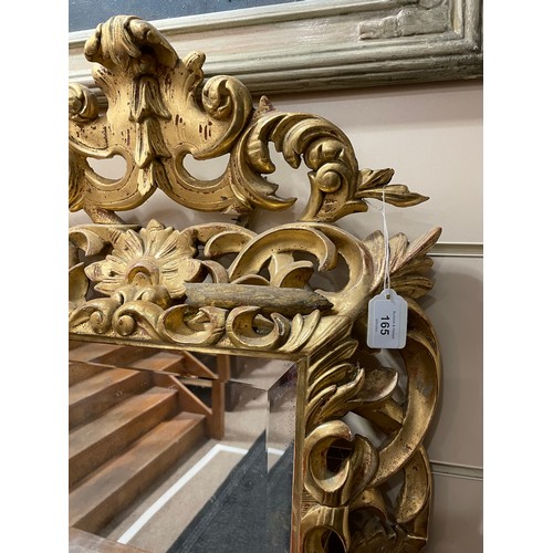 165 - 19th century Florentine carved and pierced giltwood framed wall mirror with acanthus pediment, overa... 