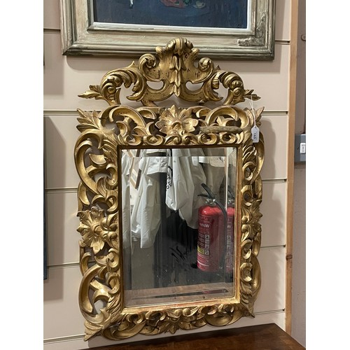 165 - 19th century Florentine carved and pierced giltwood framed wall mirror with acanthus pediment, overa... 