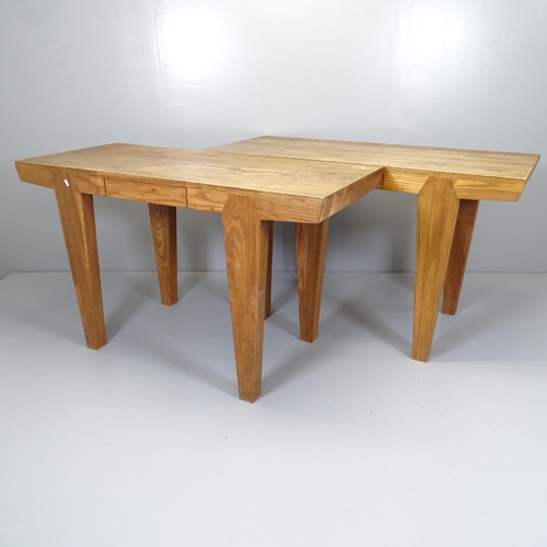 2515 - A pair of modern pine serving tables, each with single frieze drawer and raised on tapered legs. 130... 