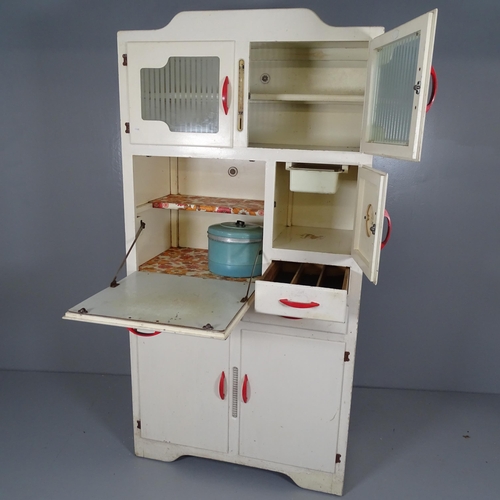 2542 - A mid-century painted maid saver cabinet, with fitted drawers and cupboards. 92x182x48cm