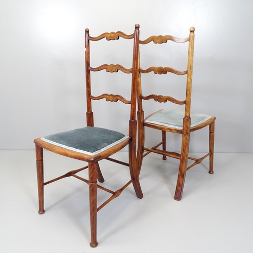 2547 - A set of four antique mahogany and satinwood strung Chippendale style ladder back dining chairs