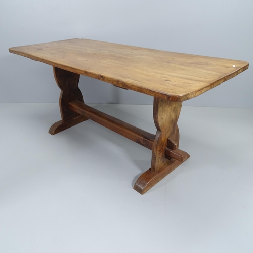 2054 - An antique oak refectory dining table, 169x76x72cm, and a set of five oak dining chairs with faux le... 