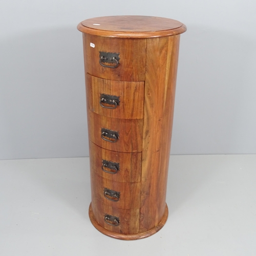 2089 - A modern teak circular drum chest of six drawers. 40x91cm