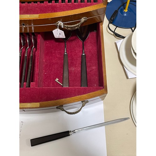 63 - A complete canteen of cutlery, by Joseph Rodgers, Sheffield, Manhattan pattern, in mahogany cabinet,... 