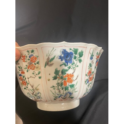 221 - A Chinese white glaze porcelain lotus flower design bowl, with painted butterflies and flowers, diam... 