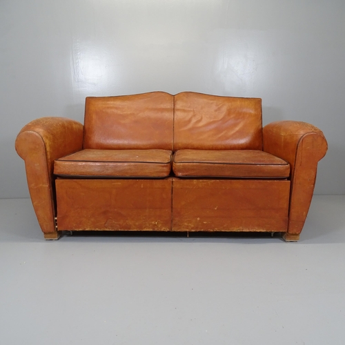 2571 - A mid-century leather-upholstered 2-seater sofa bed, 170x90x90cm