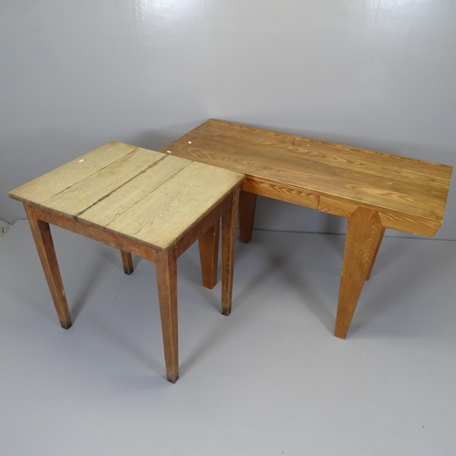 2572 - A modern pine serving table, with single frieze drawer and tapered legs, 130x77x55cm, and a pine pub... 