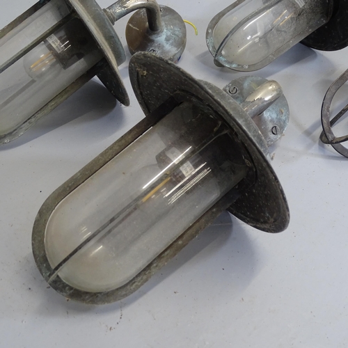 2583 - Six industrial wall light fittings. One lacking shade. Largest 35cm.