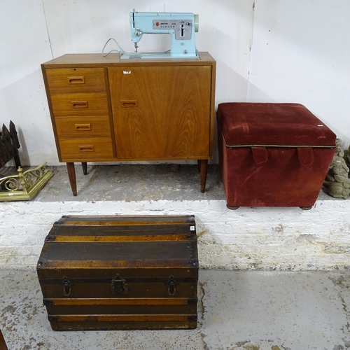 2593 - A mid-century Singer Sewing machine mounted on a teak work table. 85cm x 76cm x 45cm, A Victorian do... 