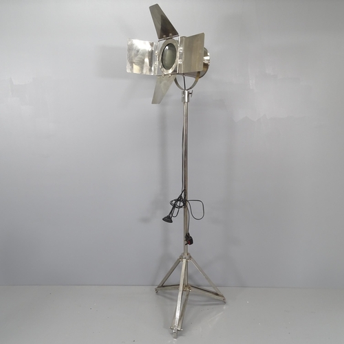 2172 - A modern chrome standard lamp in the form of a theatre spotlight. Height 170cm