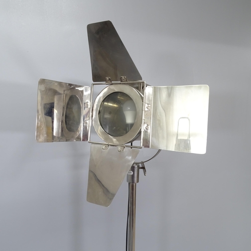 2172 - A modern chrome standard lamp in the form of a theatre spotlight. Height 170cm