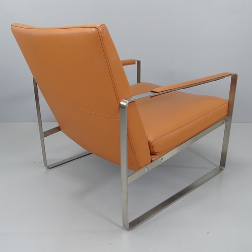 2180 - A Camerich Leman Plus leather & steel lounge chair in the mid-century manner, with maker's marks.