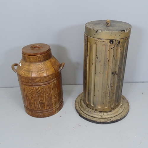 2611 - A wooden lidded container, height 47cm, and a painted wooden column, height 62cm. (A/F) (2)