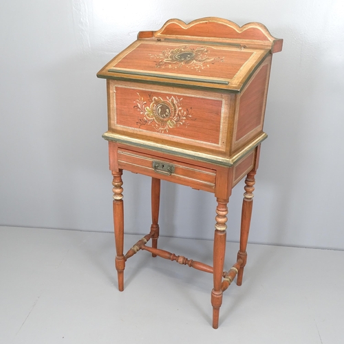 2640 - A continental painted wooden clerk's desk with rising top and single drawer. 56x119x40cm