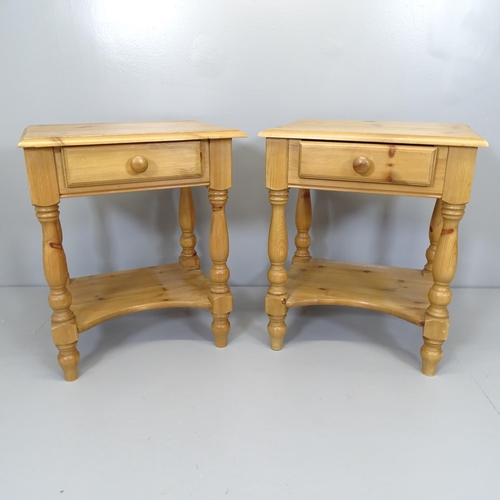 2643 - A pair of modern pine two-tier bedside tables with single frieze drawer. 50x60x43cm