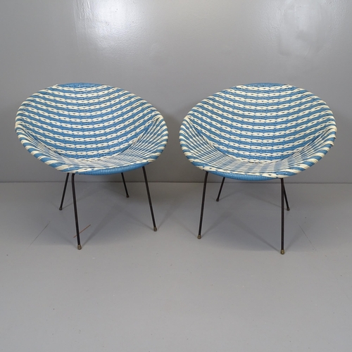 2649 - A pair of mid-century garden tub chairs on metal frame.