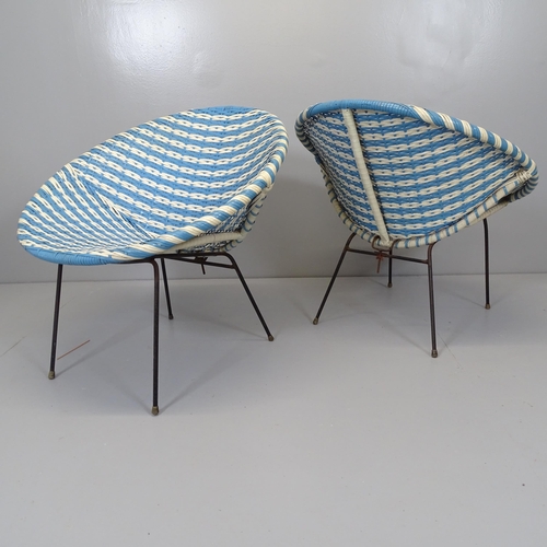 2649 - A pair of mid-century garden tub chairs on metal frame.