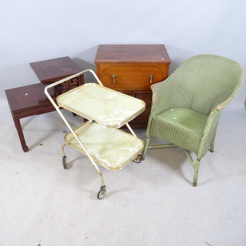 2667 - A Chinese two-tier side table, 61x64x41cm, a modern light oak coffee table, an Edwardian mahogany tw... 