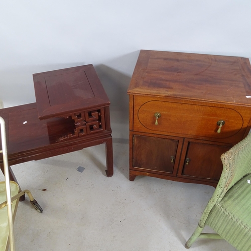 2667 - A Chinese two-tier side table, 61x64x41cm, a modern light oak coffee table, an Edwardian mahogany tw... 