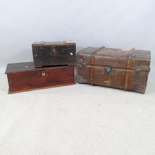 2692 - A vintage trunk, 70x38x48cm, and two tool chests, largest 70x22x36cm (3)