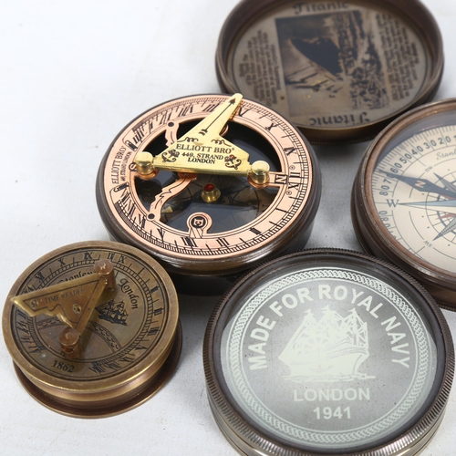 262 - A group of 3 brass compasses, 1 compass in presentation box with narrative regarding the Titanic (3)