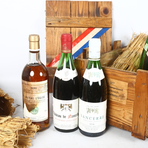 266 - A wooden crate containing 6 bottles of Vintage wines, including Chateau L'Eglise 1977, Chateau De Da... 