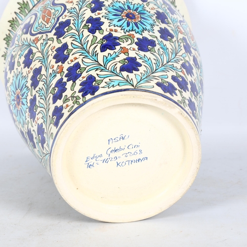 287 - A Kutahya Turkish pottery vase with transfer decoration, height 24cm, diameter 22cm