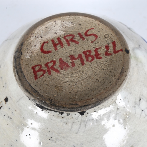 302 - CHRIS BRAMBEL - a large Studio pottery crackle glaze vase with impressed marks and signature, height... 