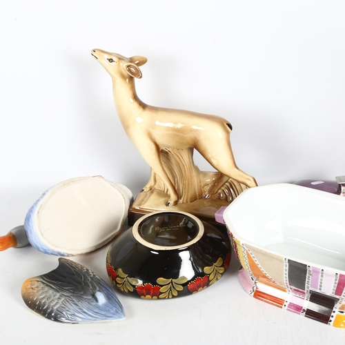 305 - A Limoges tureen, a 1930s St Radegonde standing deer,  statue, H33cm, stamped on base, and 2 other F... 