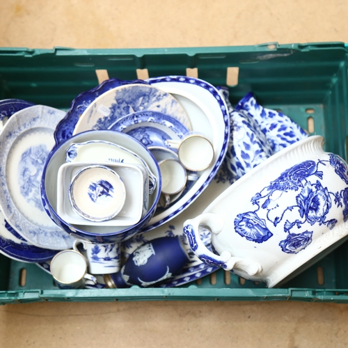 334 - A quantity of various Vintage blue and white ceramics, including Copeland Spode, Vine, Burleigh Ware... 