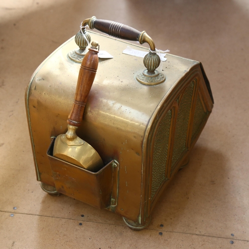 344 - A Vintage copper coal scuttle with shovel, L40cm, H33cm