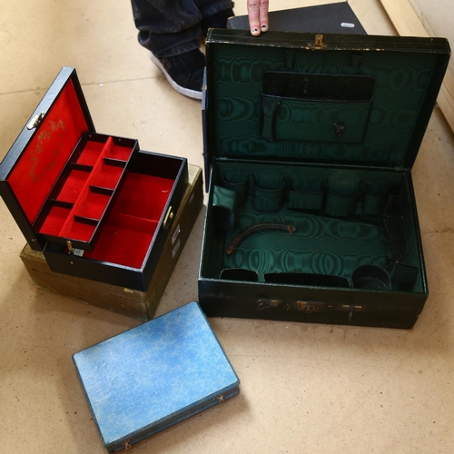 347 - A large Vintage vanity case, initials K.I.B., and various other Vintage boxes, including empty cutle... 