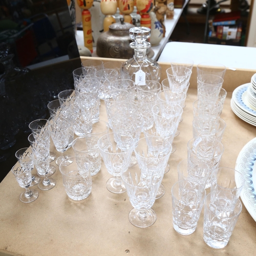 356 - A crystal decanter and stopper, 23cm, various Whisky tumblers and wine glasses