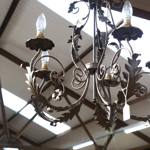 361 - A 5-branch chandelier with pressed metal foliate decoration, approx 53cm across