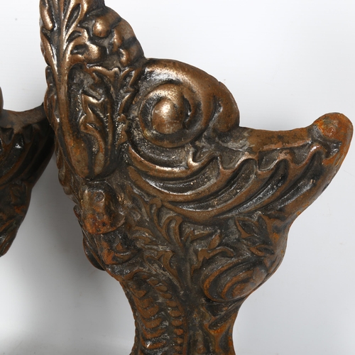 369 - A pair of large patinated cast-iron furniture feet, with claw and foliate design, 41cm