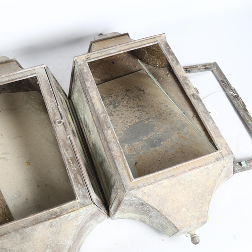 376 - A pair of galvanised metal wall lanterns, H53cm