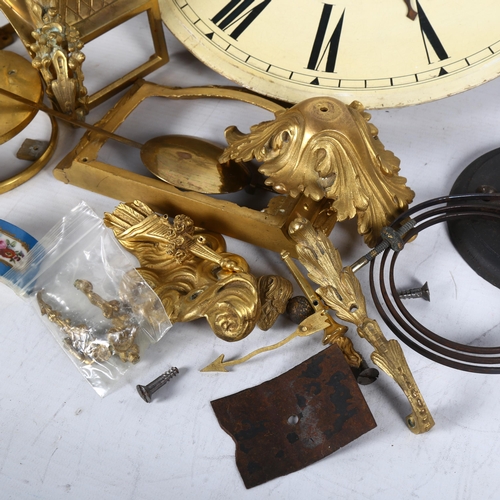 388 - A Vintage clock with enamel dial and brass bell, H42cm overall, a Ripon dial and clock movement, and... 